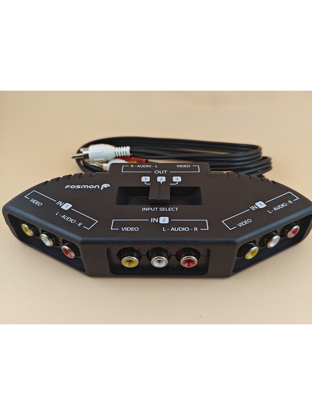 Fosmon 3-Port AV Composite RCA Selector Switch Box With Cable Cord Plug